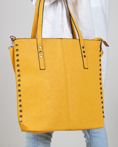 Гірчична жіноча сумка-шоппер зі стразами - Аксесуари