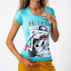 М’ятна жіноча футболка з принтом та написом (Туреччина)
