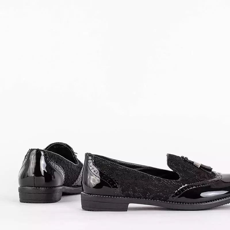 OUTLET Чорні жіночі мокасини з мереживом і блиском Kazeti - Взуття