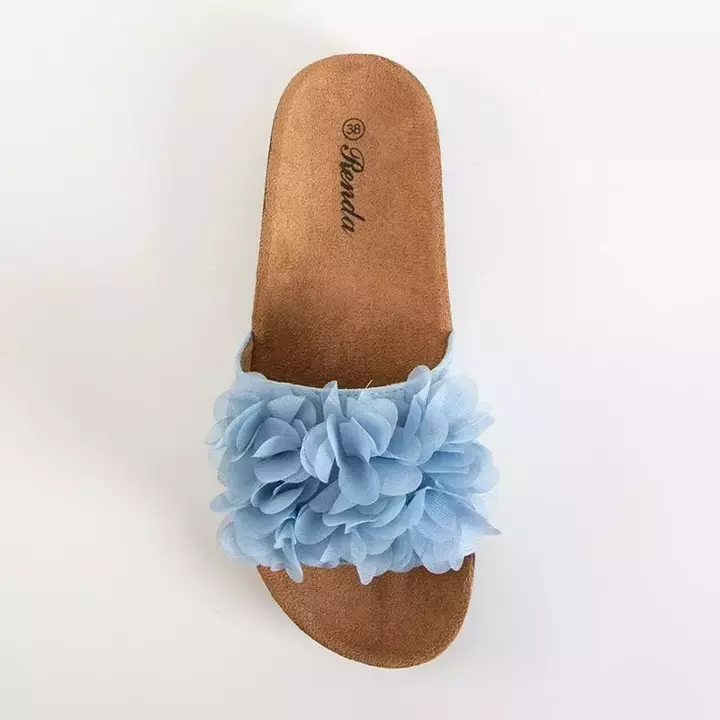 OUTLET Сині жіночі тапочки Аліна з квітами - Взуття