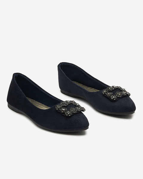 OUTLET Темно-сині жіночі еко-замшеві балерини з декором Linselis - Взуття