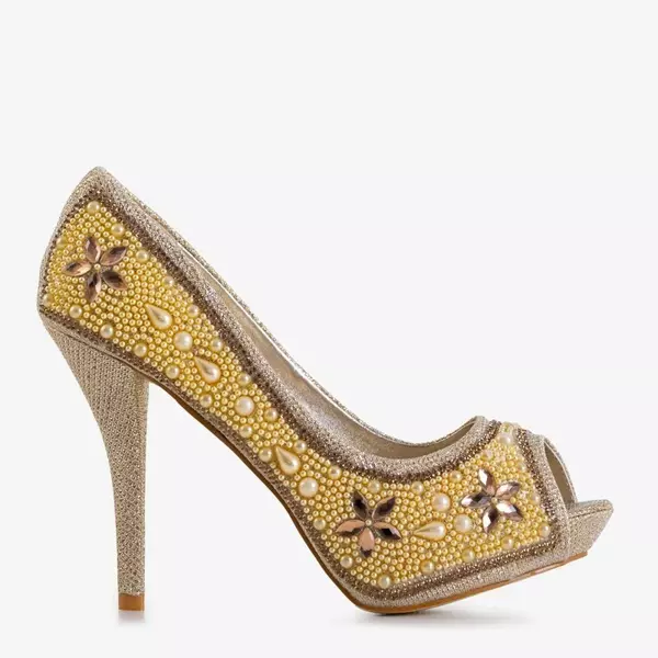 OUTLET Золоті жіночі парчані туфлі з цирконами та перлинами Gitana - взуття