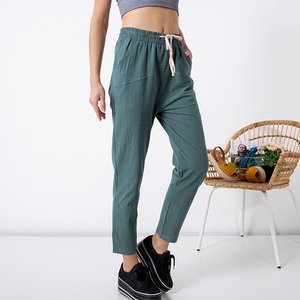 Сіро-зелені жіночі бавовняні прямі штани PLUS SIZE