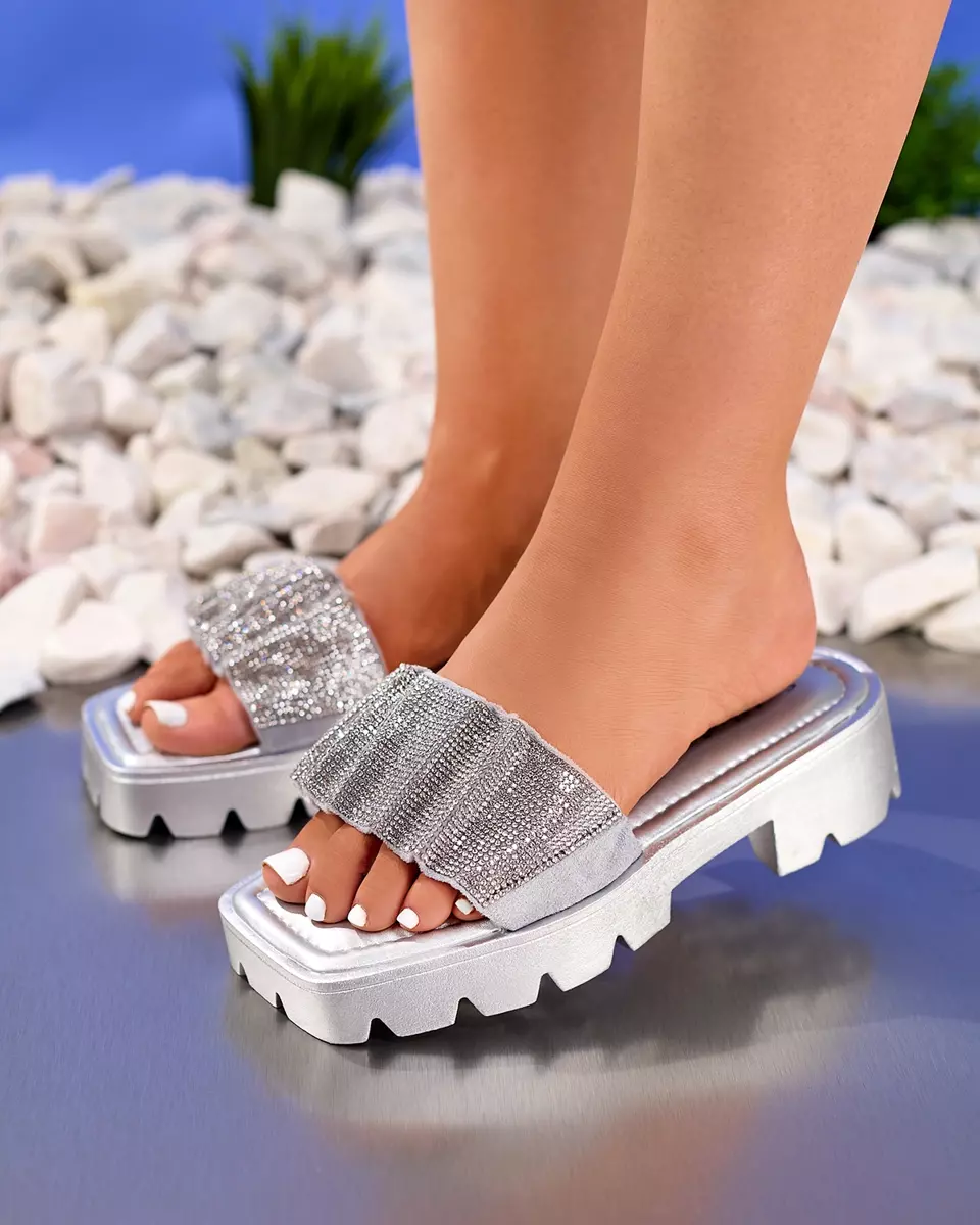 Срібні жіночі тапочки з фіанітами Emkoy - Взуття