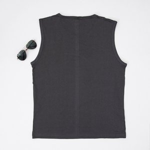 Темно-сіра бавовняна чоловіча футболка без рукавів - Одяг