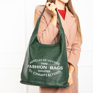 Зелена жіноча сумка з написами