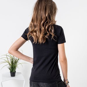 Жіноча чорна бавовняна футболка з принтом - Одяг