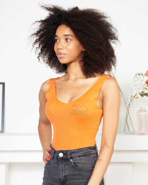 Жіночий помаранчевий еластичний топ на ремінцях - одяг