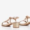 Золоті сандалі на низькому стовпі з фіанітом Doremia - Взуття