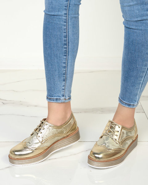 Золоті жіночі туфлі зі вставками зміїної шкіри a'la Fin - Взуття